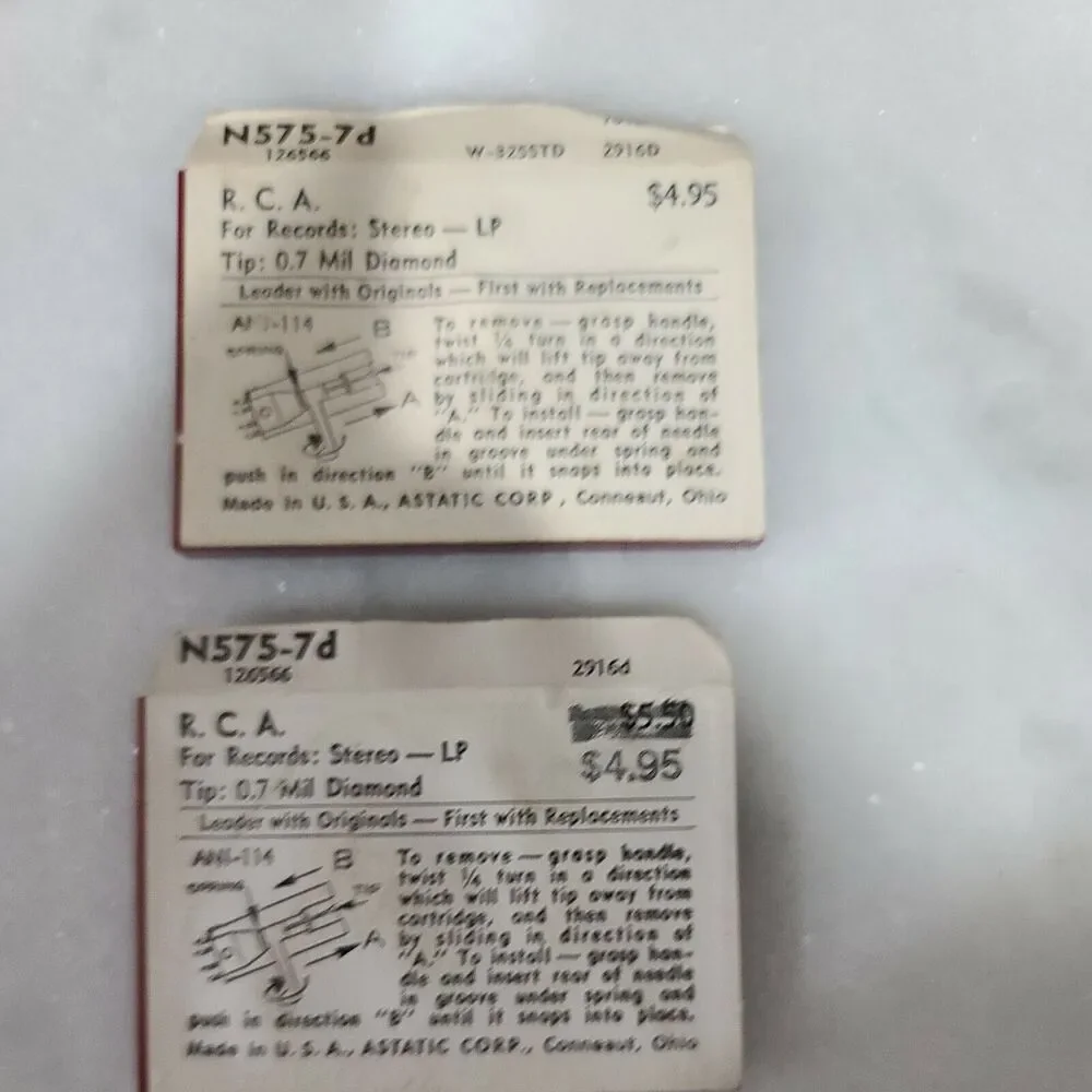 2 Vintage Astatic N575-7d Diamond Phonograph Record Album Player Stylus